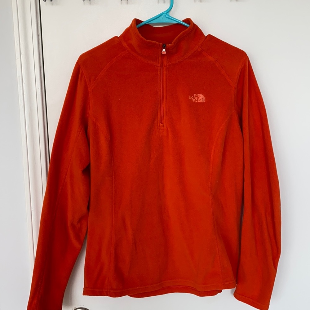 North Face Orange 1/4 zip fleece -L